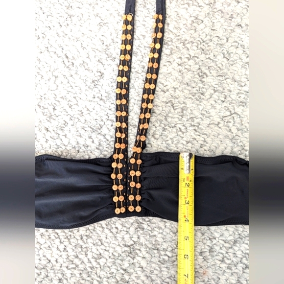 NWT Womens (Size Medium) Black Tube Top Bikini With Shell Buttons & Gold Accents - Picture 10 of 16